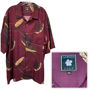 Aureus Silk Blend Hawaiian Floral Short Sleeve Button Up Shirt Size XXL